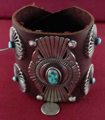 Brown Leather Arm Guard with Turquoise Stones - Ugly Otter Trading Post