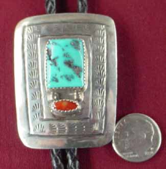 Turquoise and Coral Bolo Tie - Ugly Otter Trading Post