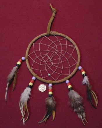 Brown Dream Catcher with 5 Feathers - Ugly Otter Trading Post